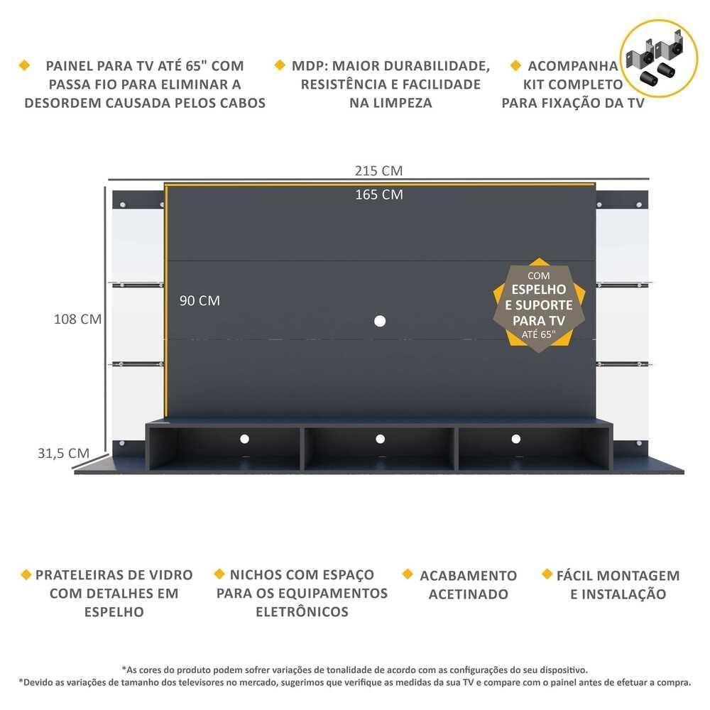 Painel Com Suporte E Espelho Para Tv Até 65´´ Nairobi Plus Fg3357 Preto - 7