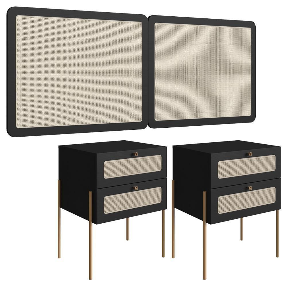 Cabeceira Casal 160 Cm 02 Mesas Cabeceira Palinha 28978 Nero Dourado Artesano - 1