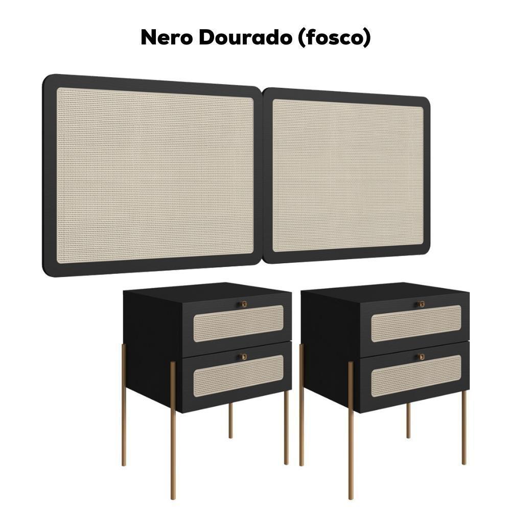 Cabeceira Casal 160 Cm 02 Mesas Cabeceira Palinha 28978 Nero Dourado Artesano - 4