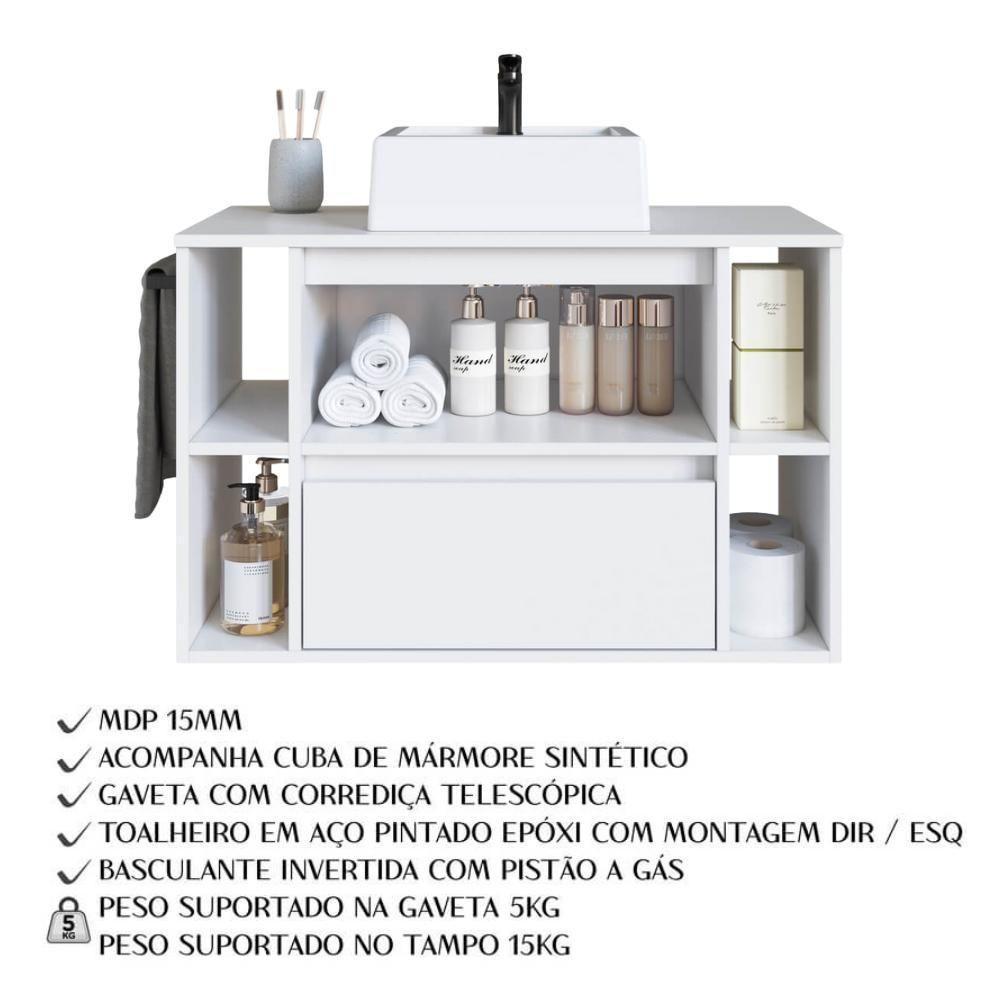 Gabinete Para Banheiro 01 Porta 01 Gaveta 80cm Branco Proddy - 4