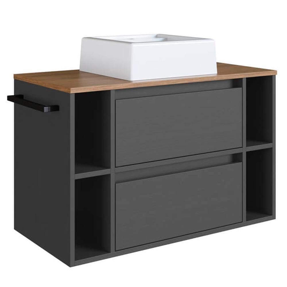 Gabinete Para Banheiro Com Cuba 01 Porta 80cm Mel Grafite Proddy Mel - 1