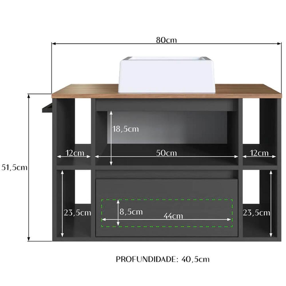 Gabinete Para Banheiro Com Cuba 01 Porta 80cm Mel Grafite Proddy Mel - 3