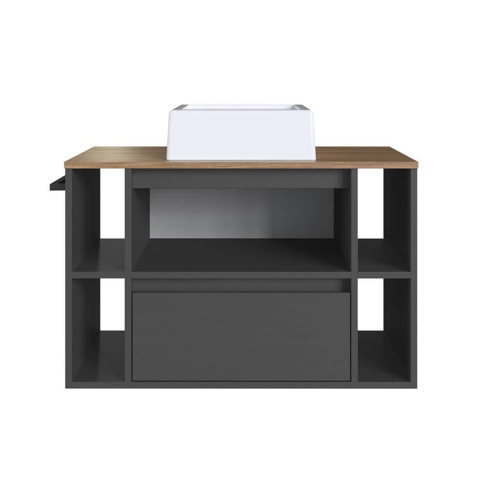 Gabinete Para Banheiro Com Cuba 01 Porta 80cm Mel Grafite Proddy Mel - 5