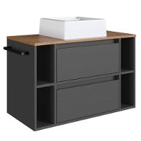 Gabinete Para Banheiro Com Cuba 01 Porta 80cm Mel Grafite Proddy Mel - 1