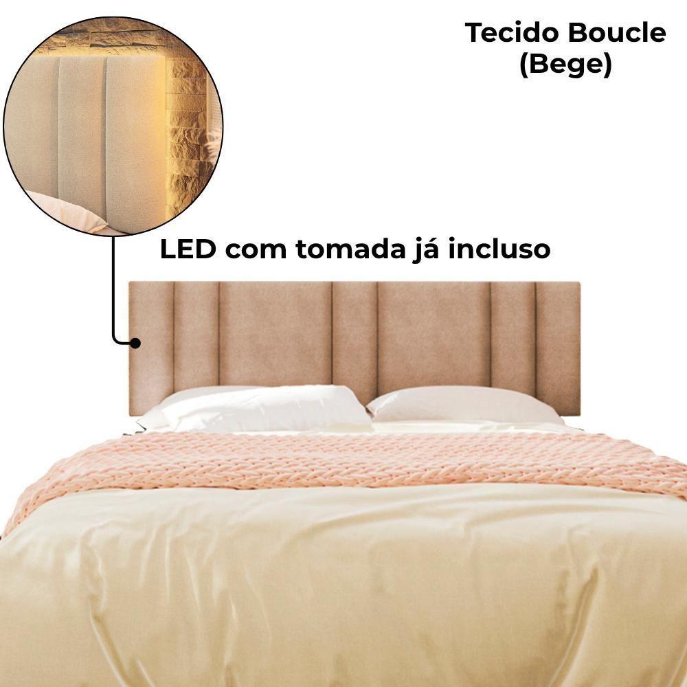 Cabeceira Modulada King 200 Cm Com Led Boucle Bege Vconcept - 3