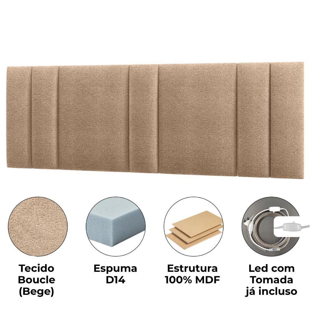 Cabeceira Modulada King 200 Cm Com Led Boucle Bege Vconcept - 4