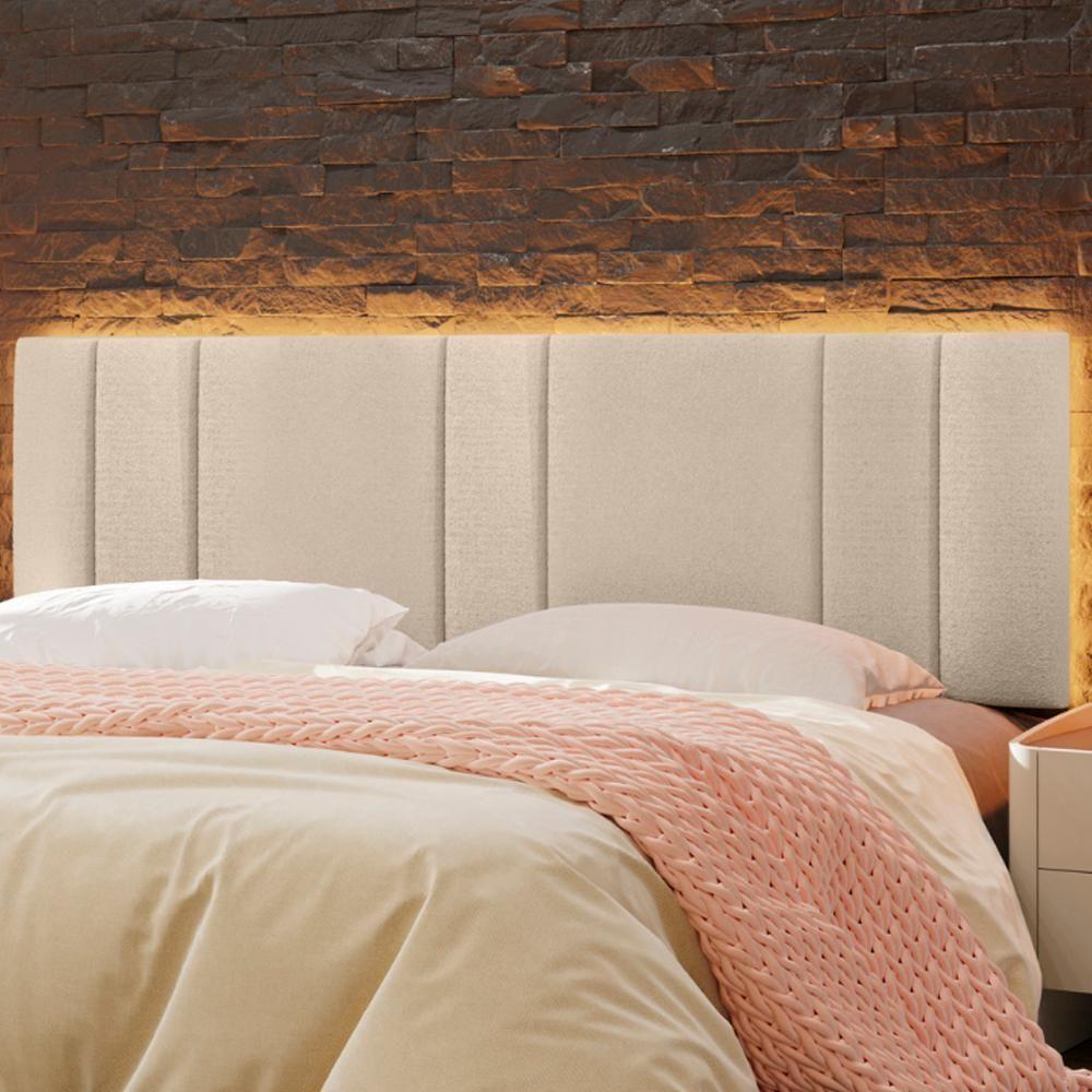Cabeceira Modulada King 200 Cm Com Led Boucle Bege Vconcept - 5