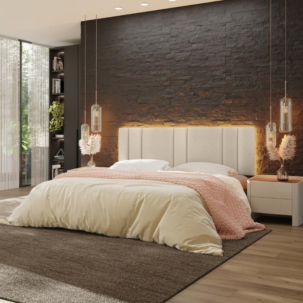 Cabeceira Modulada King 200 Cm Com Led Boucle Bege Vconcept - 6