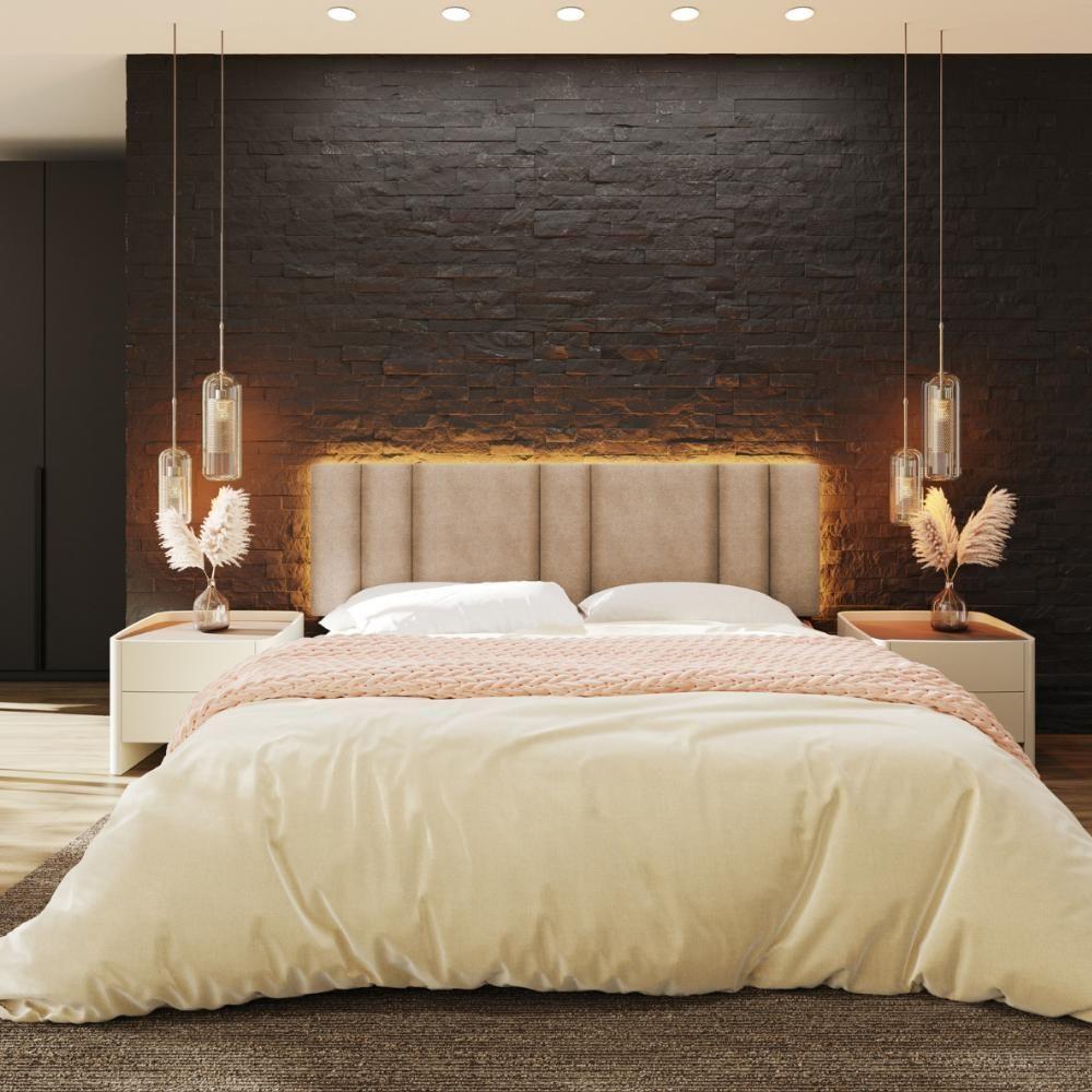 Cabeceira Modulada King 200 Cm Com Led Boucle Bege Vconcept - 7