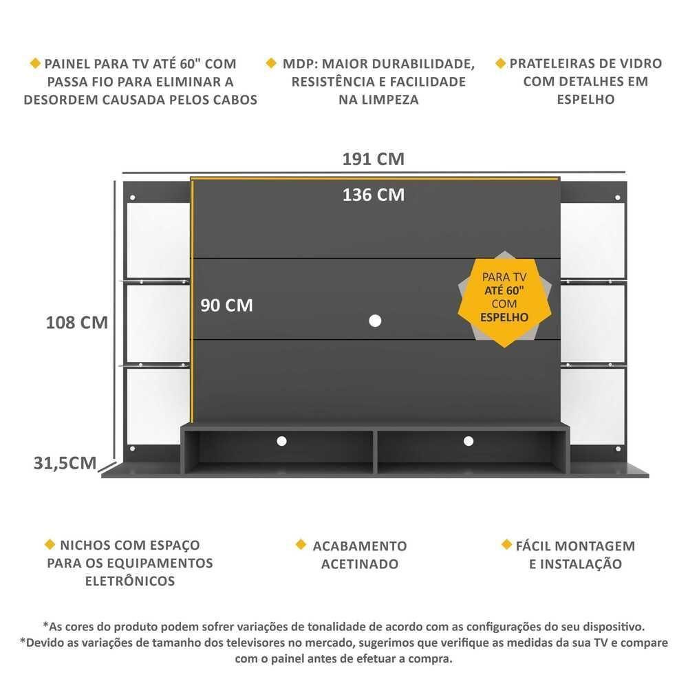 Painel Com Espelho Para Tv Até 60´´ Nairóbi Fg3150 Grafite - 7
