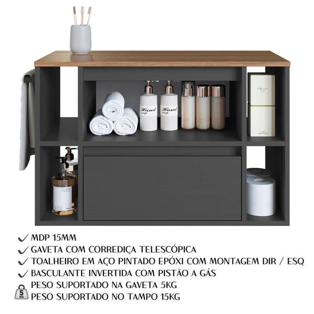 Gabinete Para Banheiro 01 Porta 01 Gaveta 80cm Mel Grafite Proddy Mel - 4