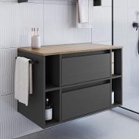 Gabinete Para Banheiro 01 Porta 01 Gaveta 80cm Mel Grafite Proddy Mel - 2