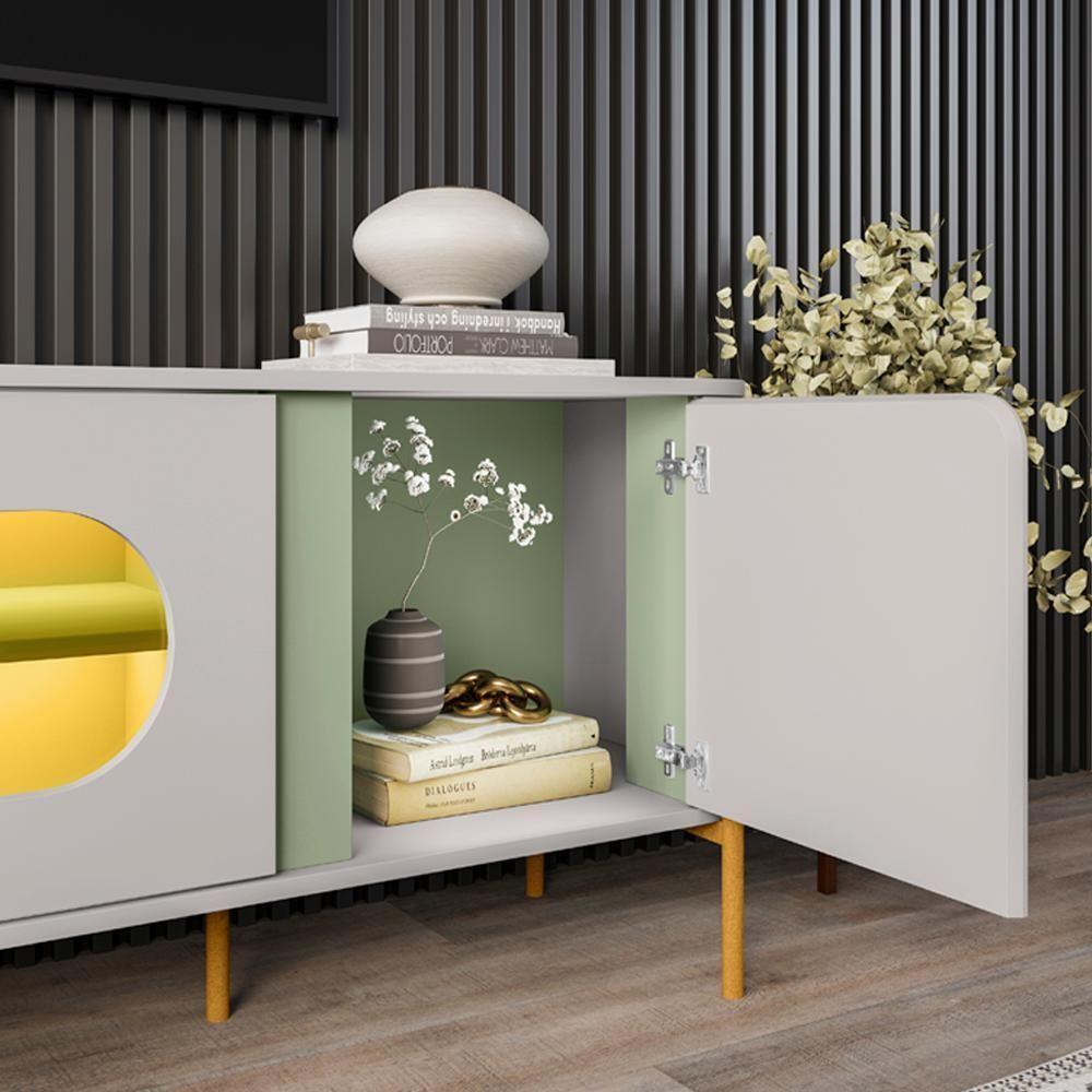 Painel Maresias E Rack Juquehy Tv 75 Pol 180 Cm Off White Pistache Bechara Off White Pistache - 7