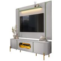 Painel Maresias E Rack Juquehy Tv 75 Pol 180 Cm Off White Pistache Bechara Off White Pistache - 1