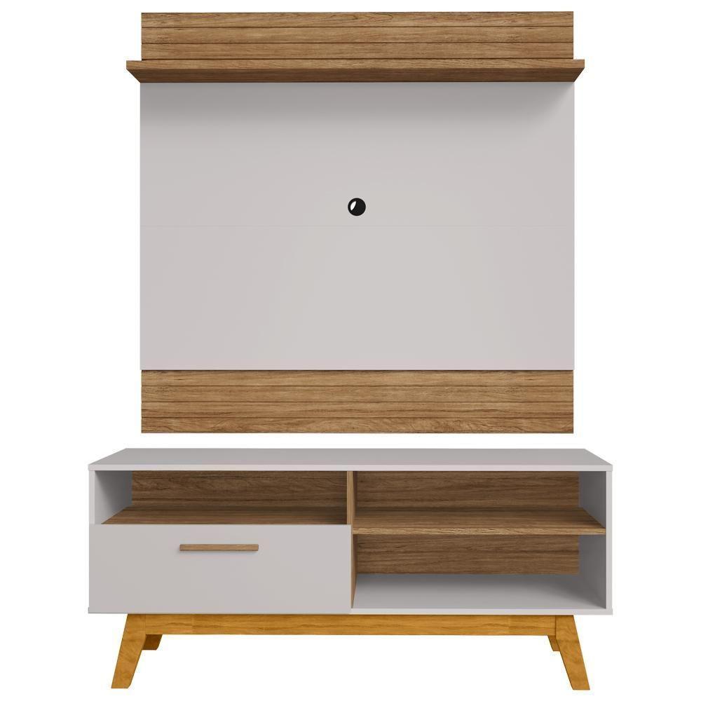 Painel Guaruja E Rack Paladio Tv 55 Pol 136 Cm Cinamomo Off White Bechara - 3