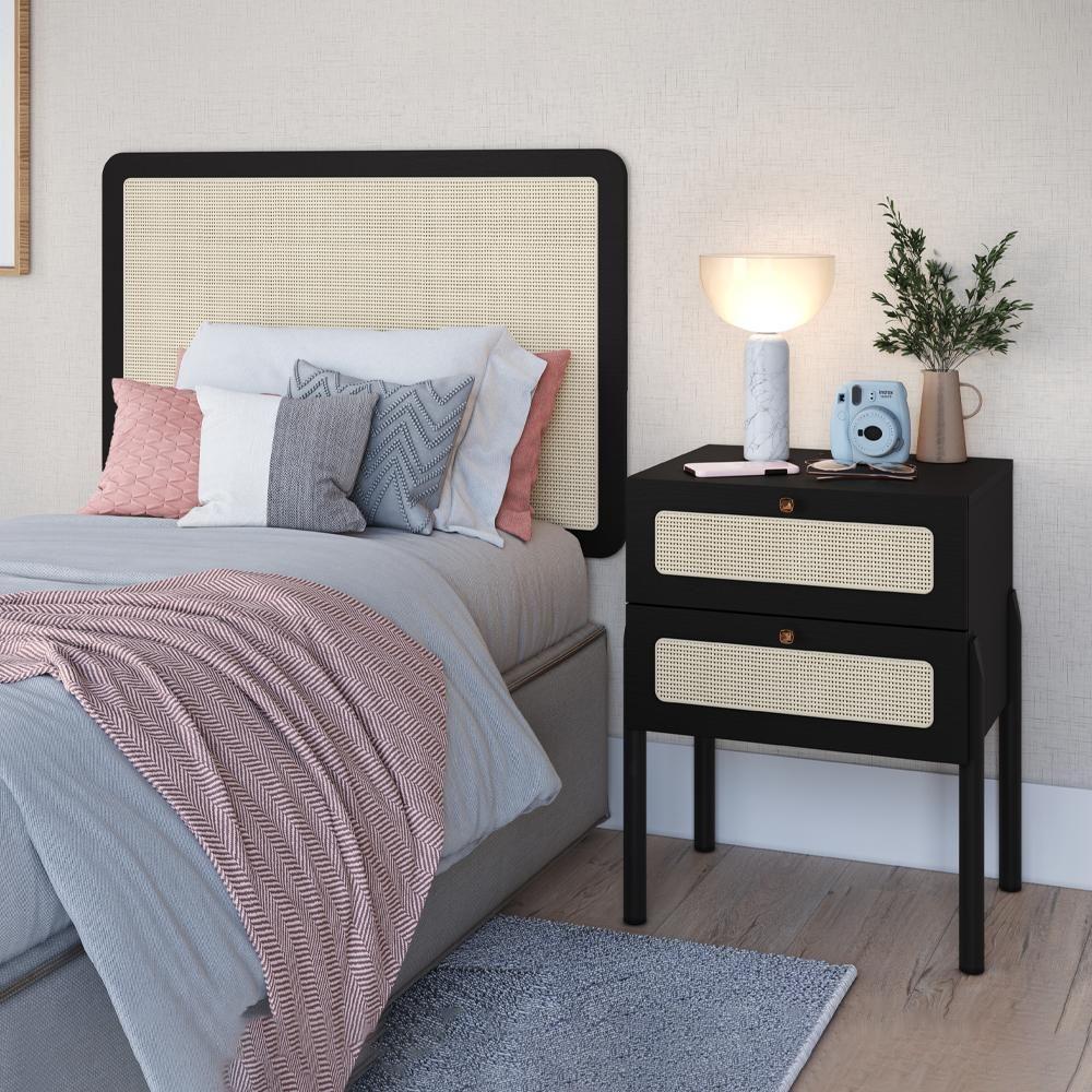 Cabeceira Solteiro E Mesa Cabeceira Palinha 27976 Nero Preto Artesano - 7
