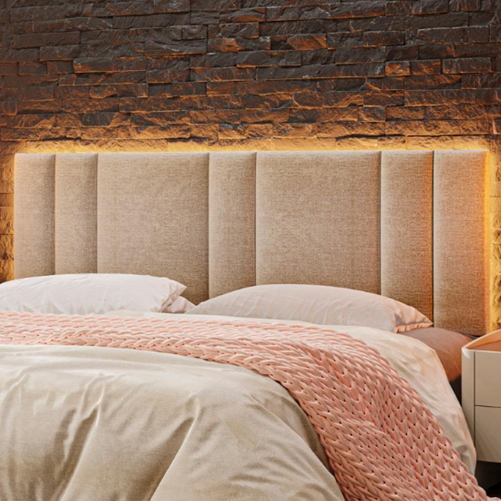 Cabeceira Modulada King 200 Cm Com Led Linho Bege Vconcept - 2