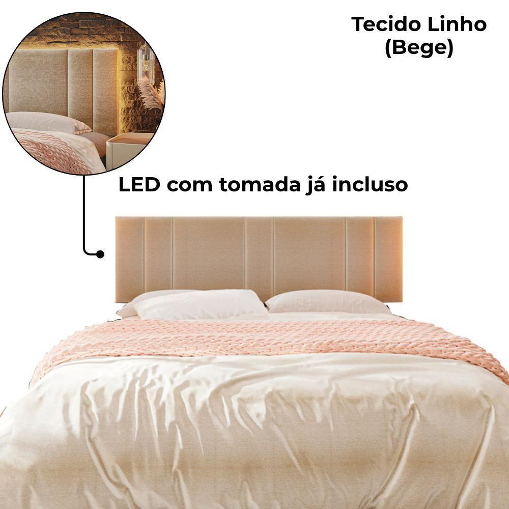 Cabeceira Modulada King 200 Cm Com Led Linho Bege Vconcept - 4