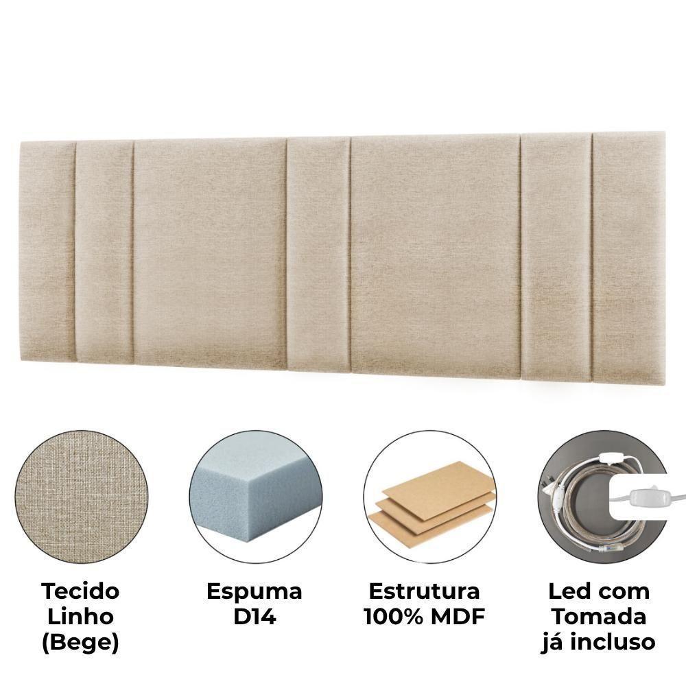 Cabeceira Modulada King 200 Cm Com Led Linho Bege Vconcept - 5
