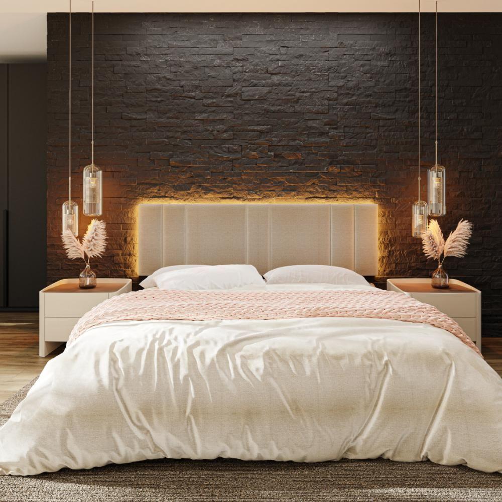 Cabeceira Modulada King 200 Cm Com Led Linho Bege Vconcept - 8