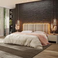 Cabeceira Modulada King 200 Cm Com Led Linho Bege Vconcept - 7