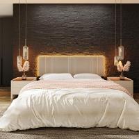 Cabeceira Modulada King 200 Cm Com Led Linho Bege Vconcept - 8