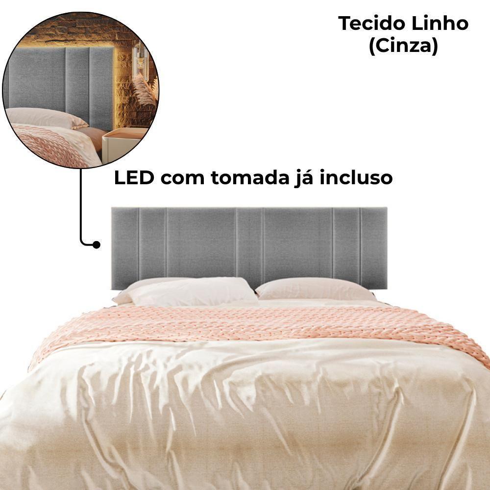 Cabeceira Modulada King 200 Cm Com Led Linho Cinza Vconcept - 2