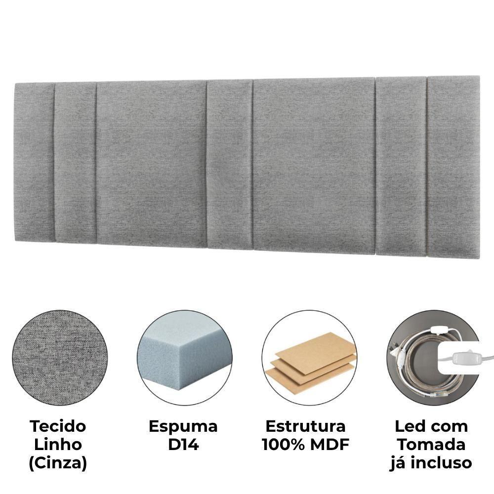 Cabeceira Modulada King 200 Cm Com Led Linho Cinza Vconcept - 3