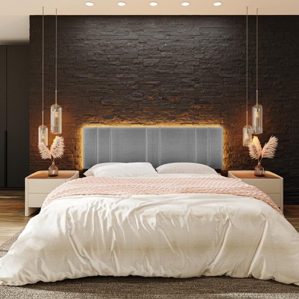 Cabeceira Modulada King 200 Cm Com Led Linho Cinza Vconcept - 6