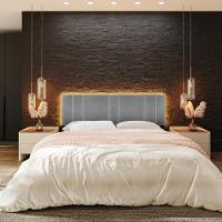Cabeceira Modulada King 200 Cm Com Led Linho Cinza Vconcept - 6
