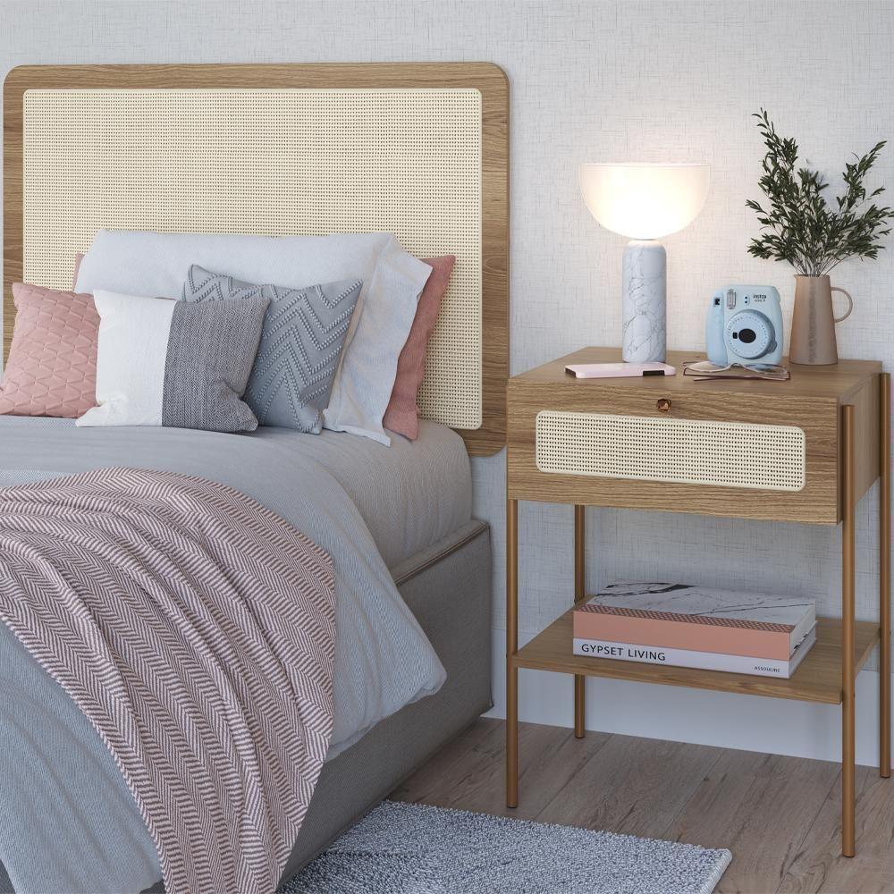 Cabeceira Solteiro E Mesa Cabeceira Palinha 28975 Hanover Dourado Artesano - 2