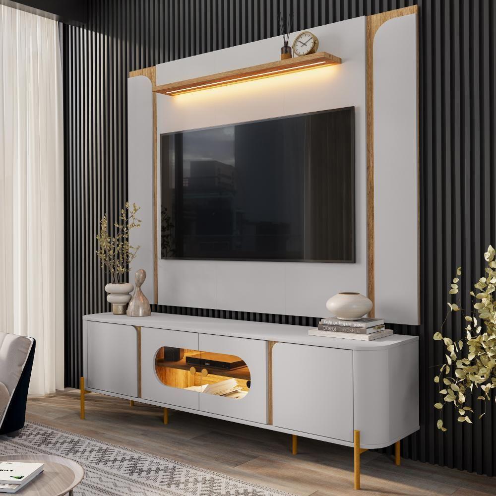 Painel Maresias E Rack Juquehy Tv 75 Pol 180 Cm Off White Naturalle Bechara - 2