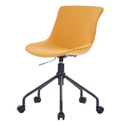 Cadeira Giratória Eames Saarinen Joly Anm6710s Anima Office Revestida Em Tecido Linho Mostarda Base Rodízio Preto