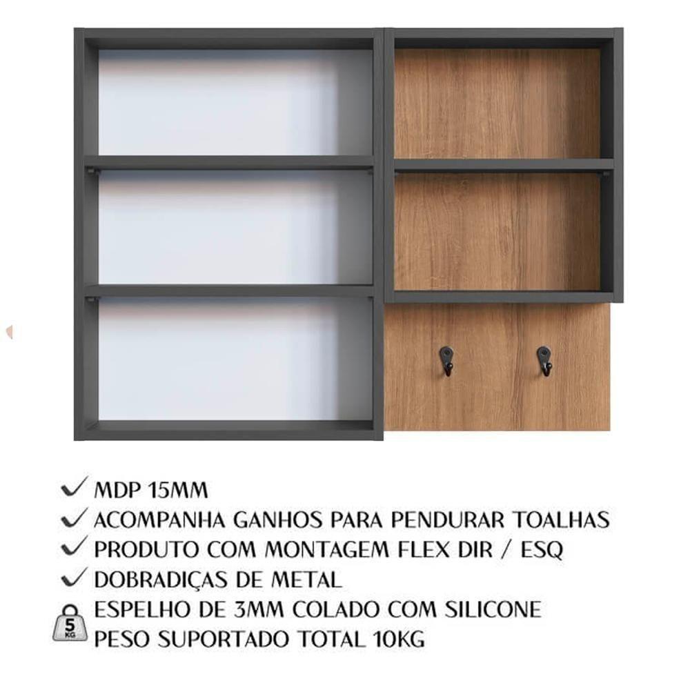 Conjunto Gabinete Com Cuba E Espelheira 80cm Mel Grafite Proddy Mel - 4