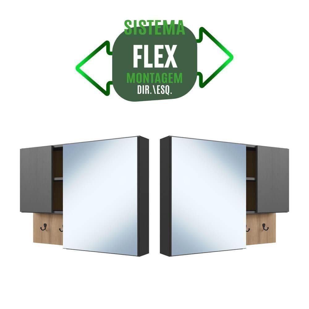 Conjunto Gabinete Com Cuba E Espelheira 80cm Mel Grafite Proddy Mel - 6