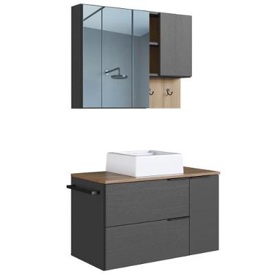 Conjunto Gabinete Com Cuba E Espelheira 80cm Mel Grafite Proddy Mel