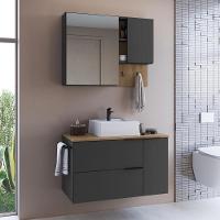 Conjunto Gabinete Com Cuba E Espelheira 80cm Mel Grafite Proddy Mel - 2