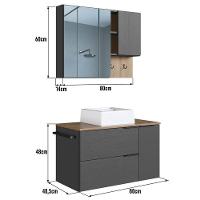 Conjunto Gabinete Com Cuba E Espelheira 80cm Mel Grafite Proddy Mel - 3