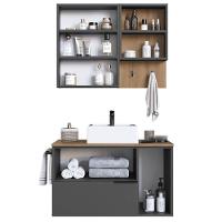 Conjunto Gabinete Com Cuba E Espelheira 80cm Mel Grafite Proddy Mel - 7