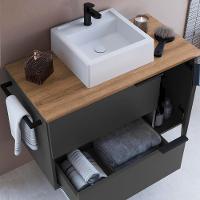 Conjunto Gabinete Com Cuba E Espelheira 80cm Mel Grafite Proddy Mel - 8