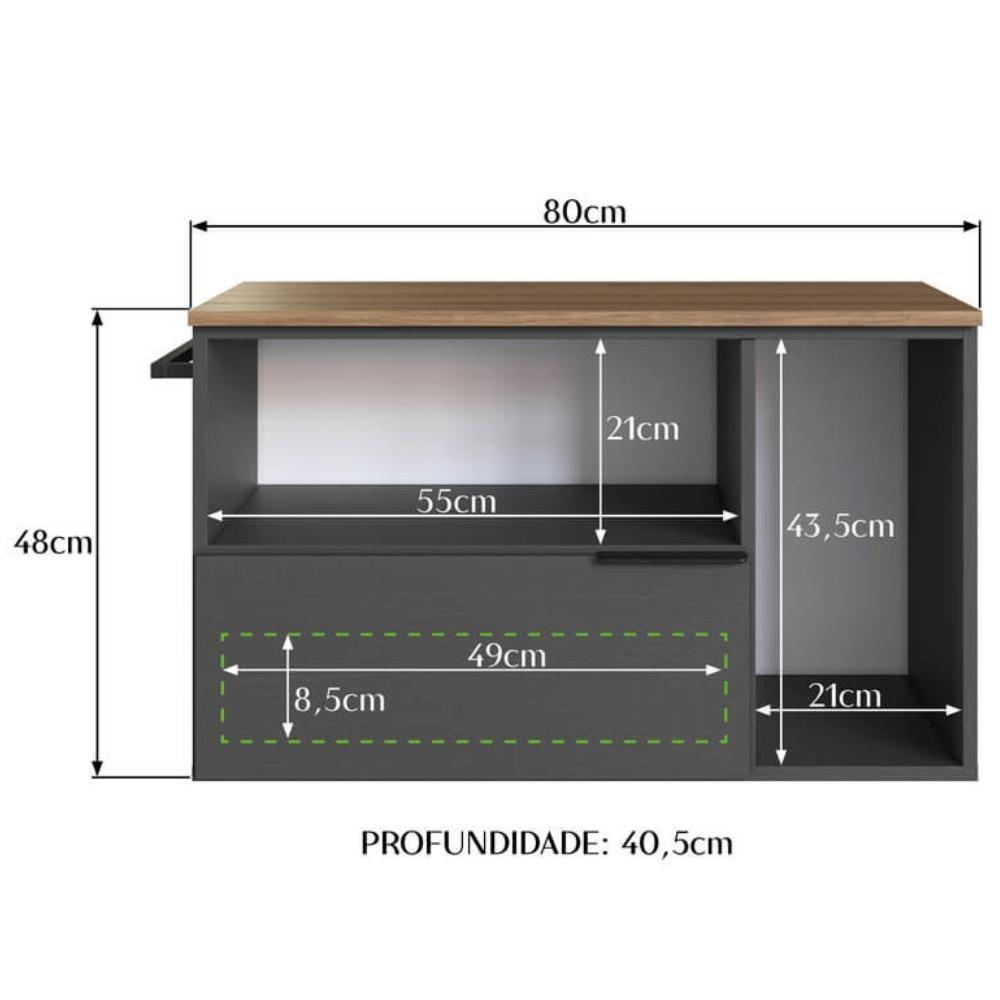 Gabinete Para Banheiro 02 Portas 01 Gaveta 80cm Mel Grafite Proddy Mel - 3
