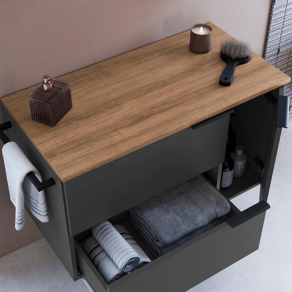 Gabinete Para Banheiro 02 Portas 01 Gaveta 80cm Mel Grafite Proddy Mel - 6