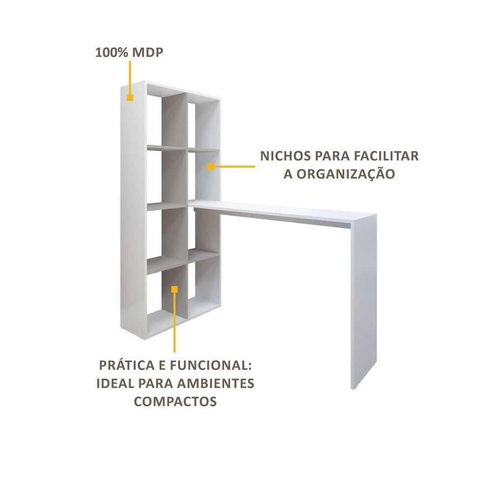 Mesa Office Estante Lateral Branco/Laca Fume - 2