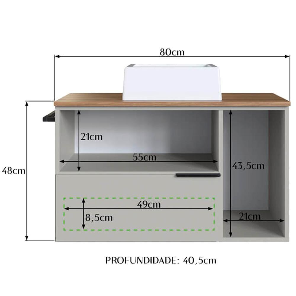 Gabinete Para Banheiro Com Cuba 01 Gav 80cm Mel Arenas Proddy Mel - 3