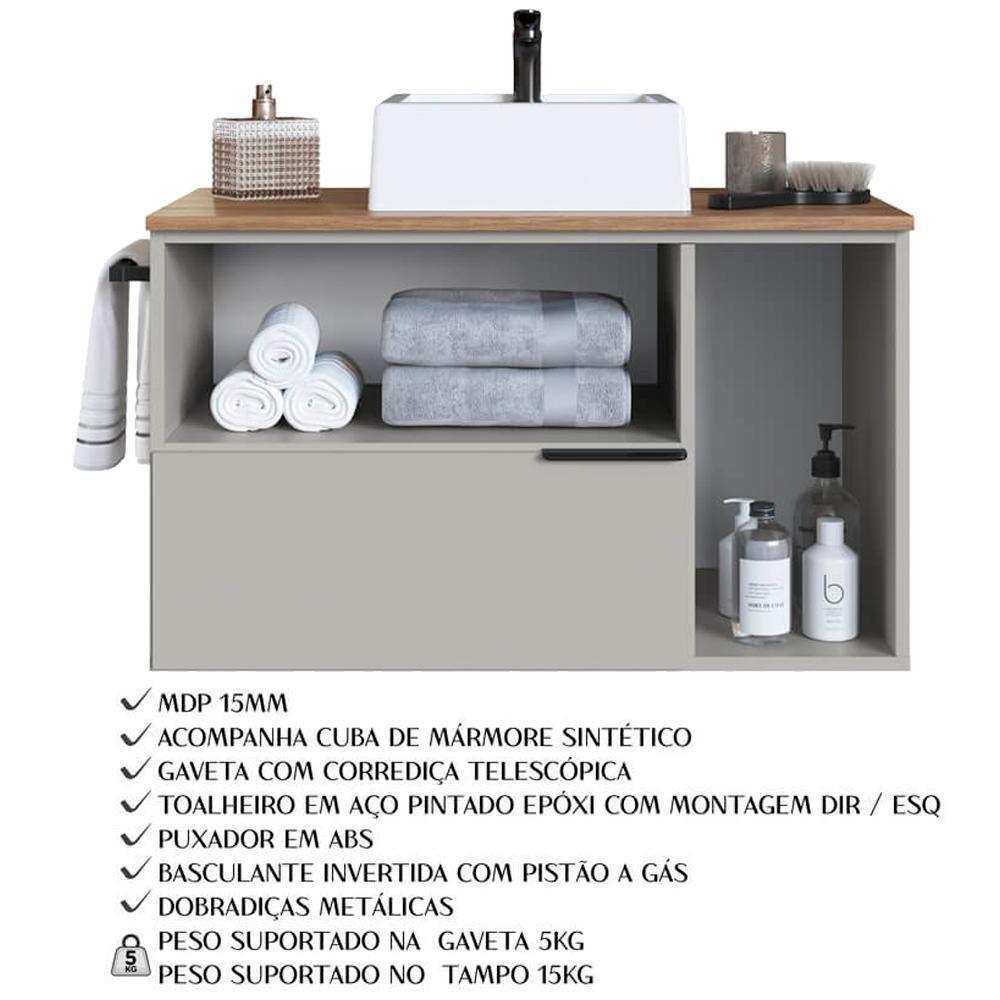 Gabinete Para Banheiro Com Cuba 01 Gav 80cm Mel Arenas Proddy Mel - 4