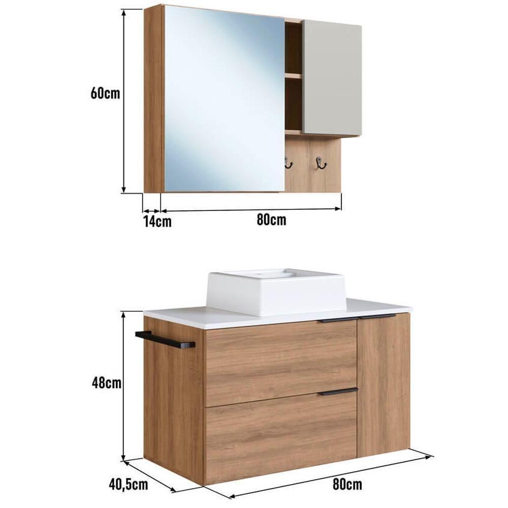 Conjunto Gabinete Com Cuba E Espelheira 80cm Mel Branco Arenas Proddy Mel - 5