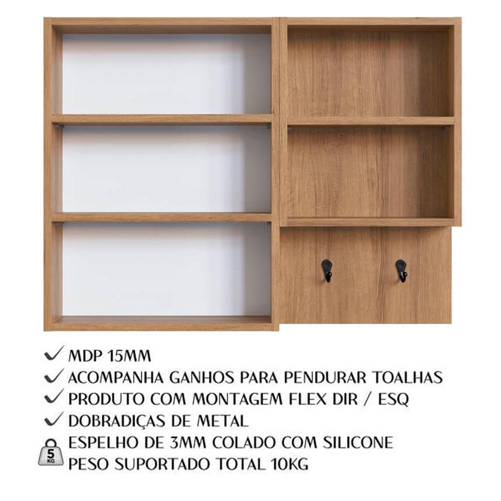 Conjunto Gabinete Com Cuba E Espelheira 80cm Mel Branco Arenas Proddy Mel - 6