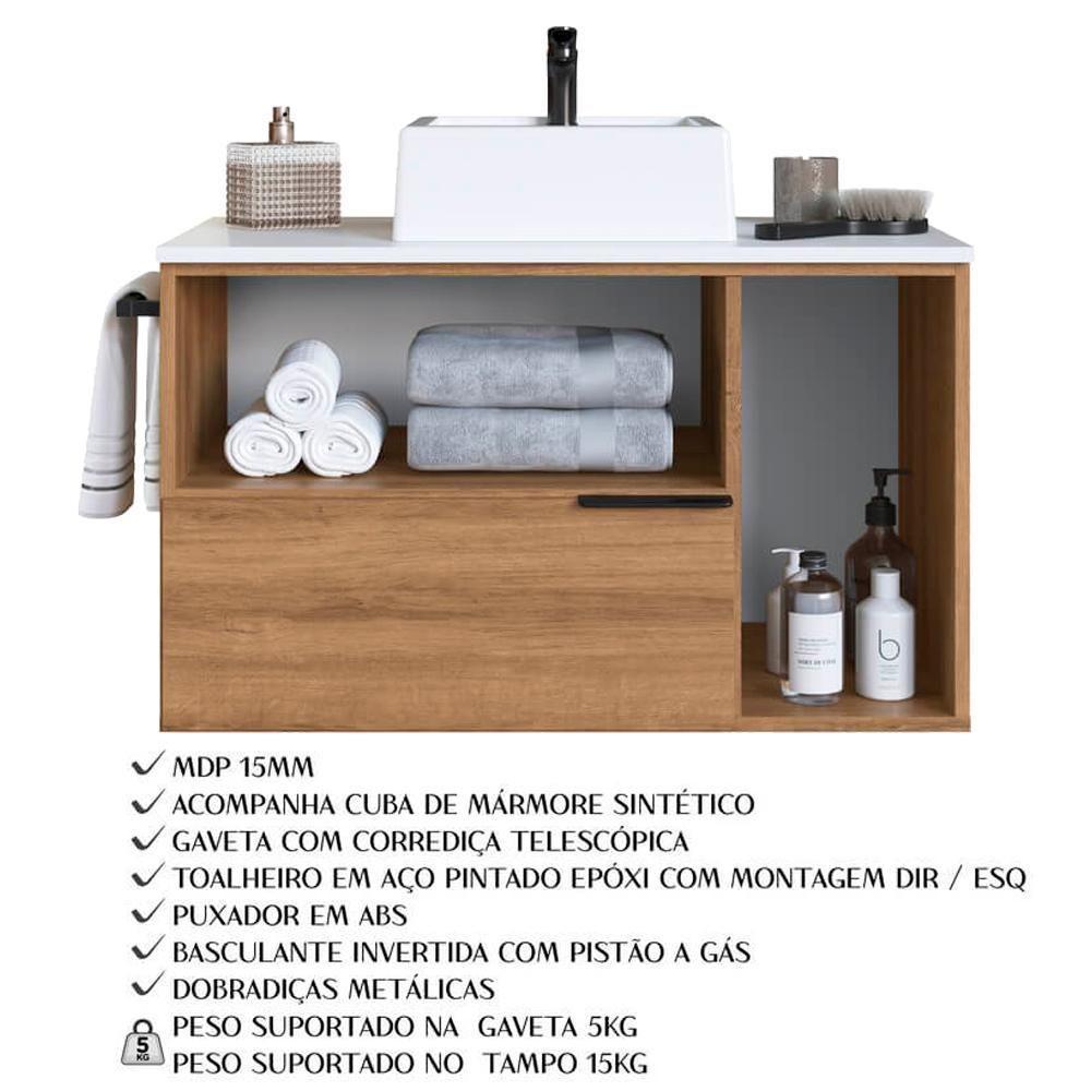 Conjunto Gabinete Com Cuba E Espelheira 80cm Mel Branco Arenas Proddy Mel - 8