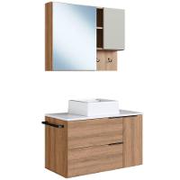 Conjunto Gabinete Com Cuba E Espelheira 80cm Mel Branco Arenas Proddy Mel - 1