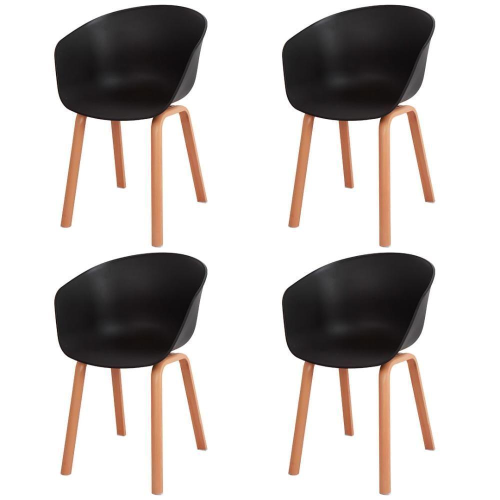 Kit 4 Cadeiras Toledo Anm8095f Anima Office Assento Em Polipropileno Preto Base Aço Simulando Madeira - 1